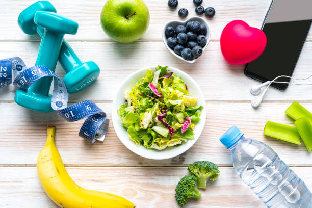 istock Healthy food and exercising background. 2148051685