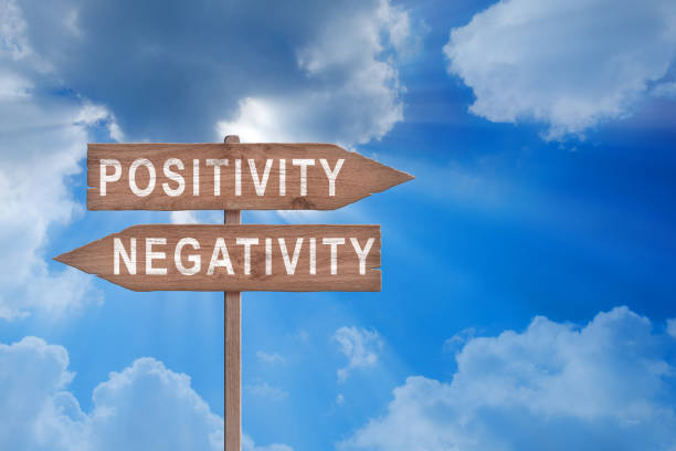 istock Positive Or Negative concept road sign with cloudy and sunny sky background. 2148052400