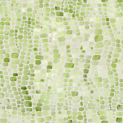 Abstract crocodile reptile scales khaki olive green watercolor seamless background. Watercolour hand drawn animal skin scale print. Geometrical texture. Print for textile, wallpaper, wrapping paper.