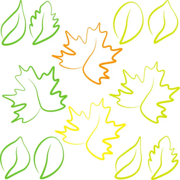 Vector illustration of Autumn orange, green, yellow leaves, vector illustration of autumn maple leaves