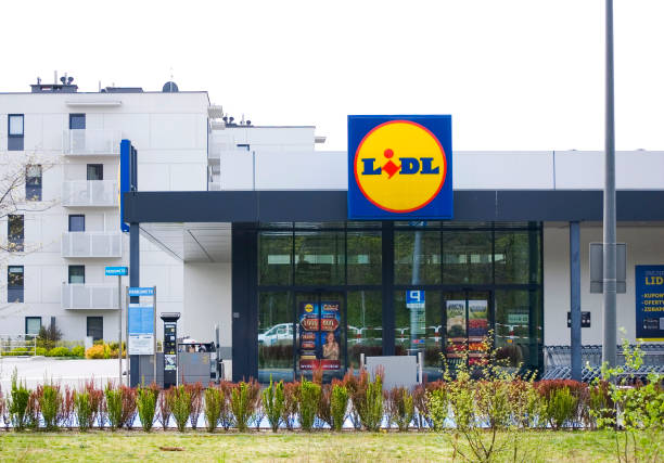 Poznan, Poland - 7 April 2024: Lidl supermarket logo sign.