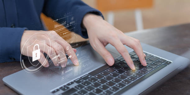 istock Cyber security on modern virtual interface, Log in to internet security ,Social media and databases ,Accessing credit card information ,Fingerprint verify your identity ,Privacy system, Copy space. 2148057232