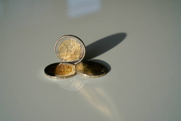 Euro coins and euro banknotes on the table