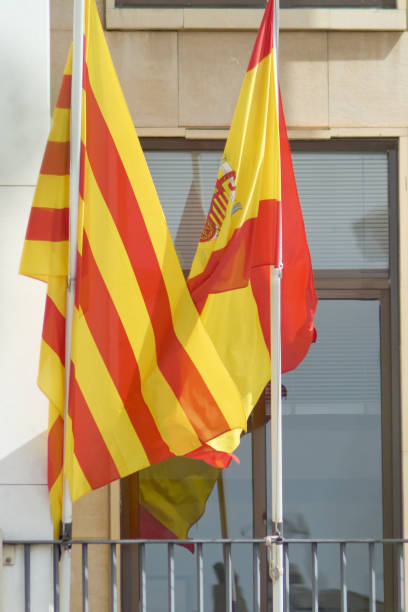 istock Spanish and Catalan flags waving in harmony 2148062187
