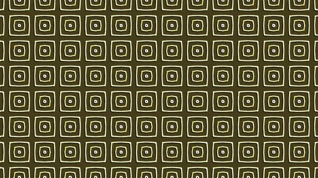 Geometric abstract kaleidoscopic squares and circles pattern in white on brown