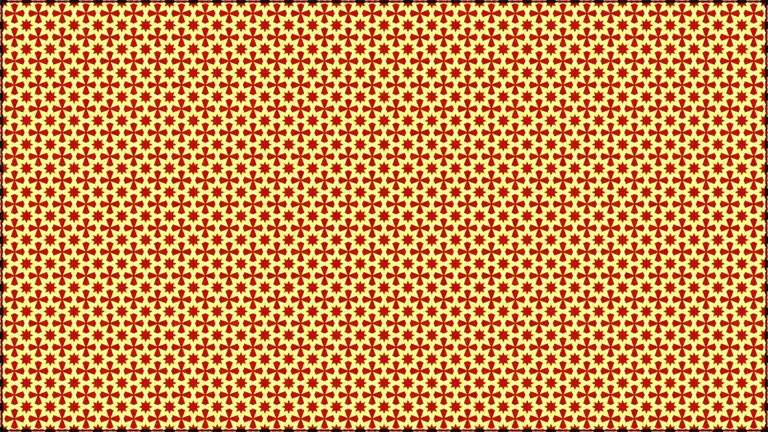 Geometric abstract kaleidoscopic Moorish stars pattern in yellow on red