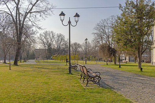 Town Park at Sunny Spring Day in Craiova Romania