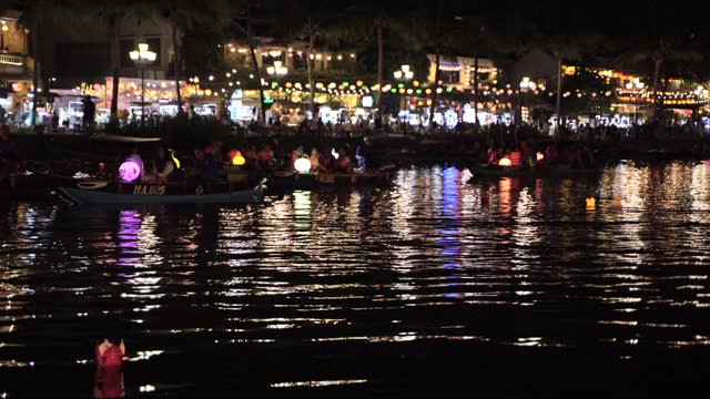 Lantern boats in Hoi An ancient town at night