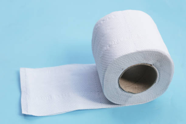 istock Toilet paper on blue background. 2148071704