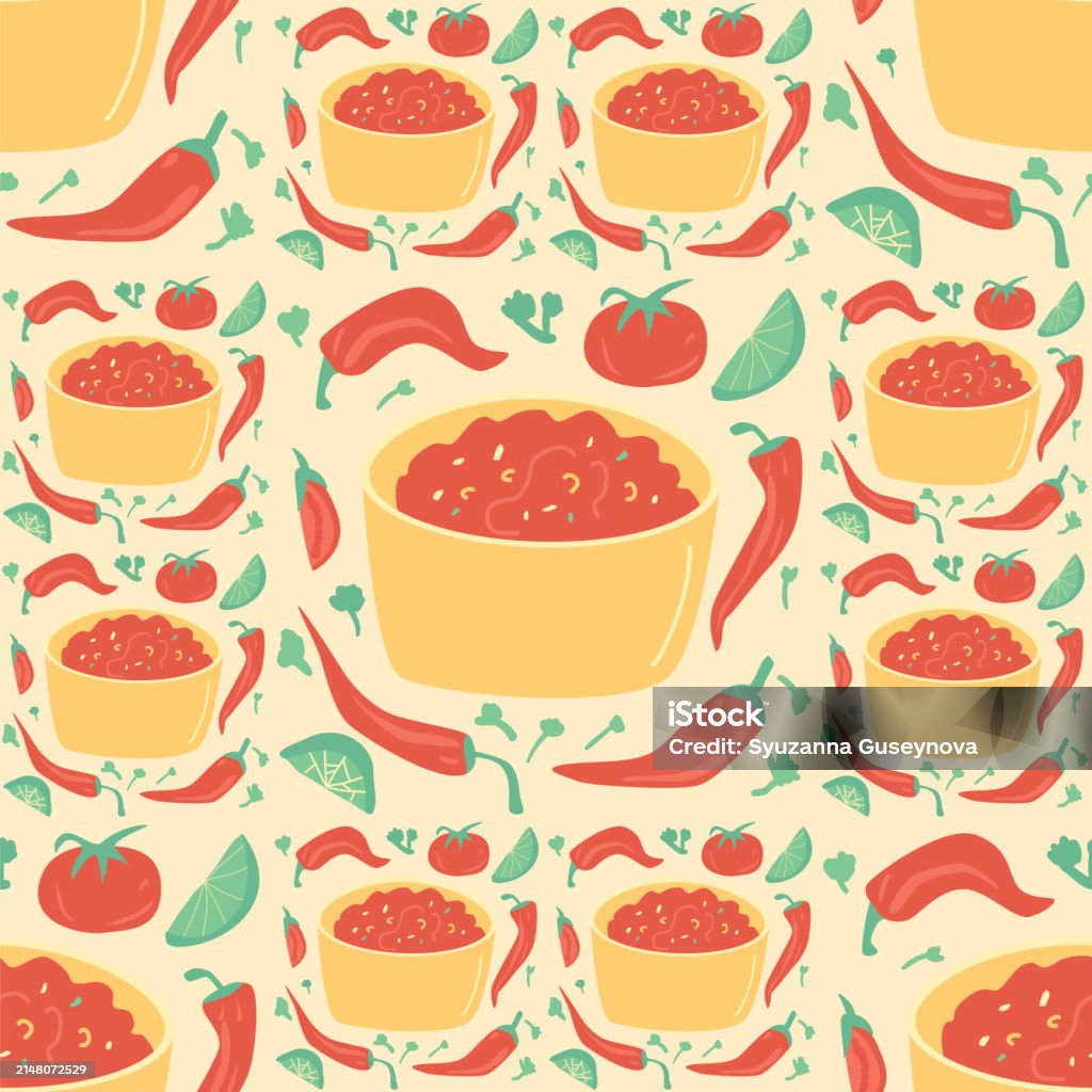 Salsa Making Backgrounds Salsa Sauce Seamless Pattern Mexican Cuisine Repeat Background Salsa ...