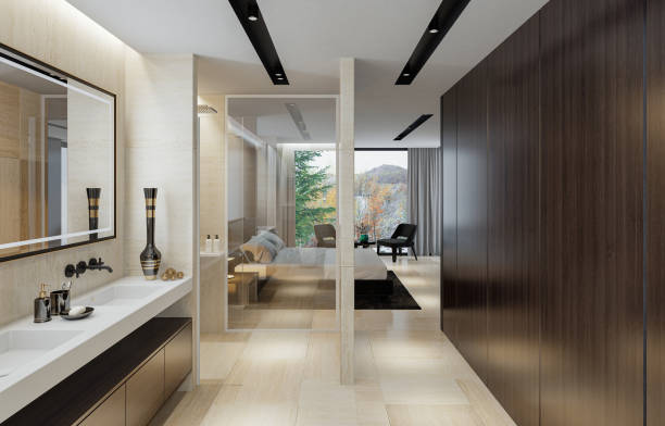 istock Modern Luxury style master bedroom with bathroom. 2148073789