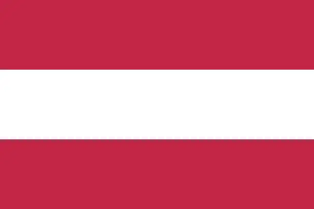 Vector illustration of Austria flag. The official ratio. Standard size. A rectangular flag. Standard color. Flag icon. Digital illustration. Computer illustration. Vector illustration.