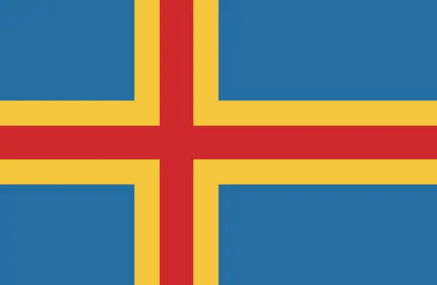 Vector illustration of Aland flag. Standard size. The official ratio. A rectangular flag. Standard color. Flag icon. Digital illustration. Computer illustration. Vector illustration.