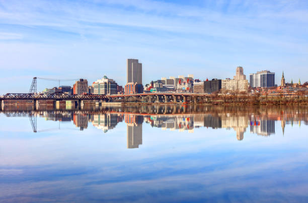 istock Albany skyline reflection on the Hudson River 2148076381