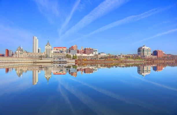 istock Albany skyline reflection on the Hudson River 2148076382