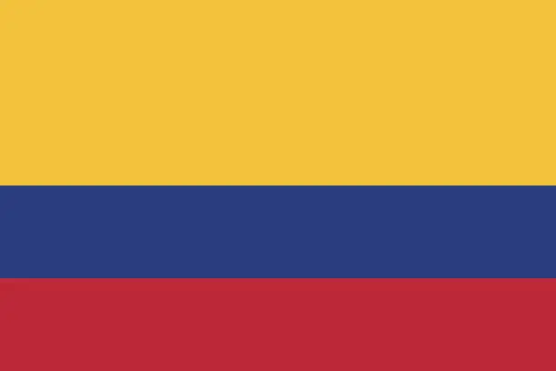 Vector illustration of Colombia flag. Standard size. The official ratio. A rectangular flag. Standard color. Flag icon. Digital illustration. Computer illustration. Vector illustration.