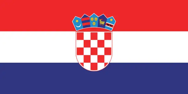 Vector illustration of Croatia flag. Standard size. The official ratio. A rectangular flag. Standard color. Flag icon. Digital illustration. Computer illustration. Vector illustration.