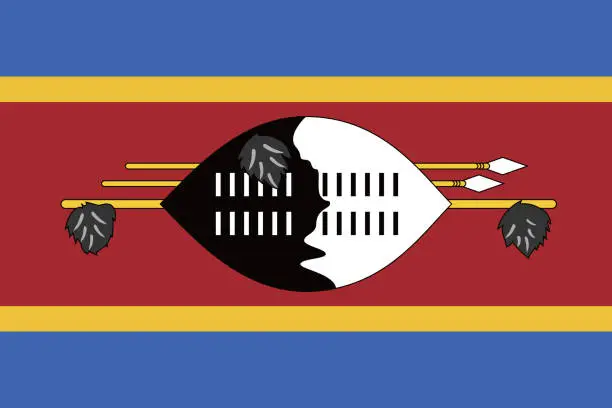 Vector illustration of Eswatini flag. Standard size. The official ratio. A rectangular flag. Standard color. Flag icon. Digital illustration. Computer illustration. Vector illustration.