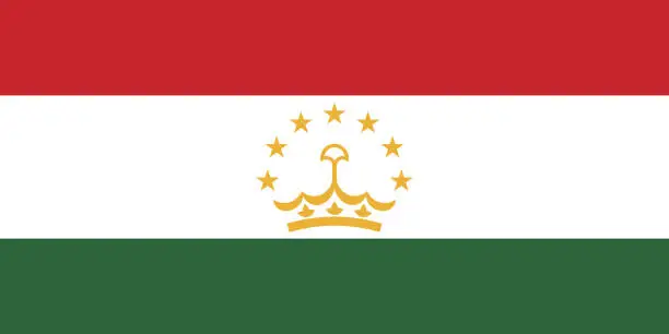 Vector illustration of Tajikistan flag. Standard size. The official ratio. A rectangular flag. Standard color. Flag icon. Digital illustration. Computer illustration. Vector illustration.