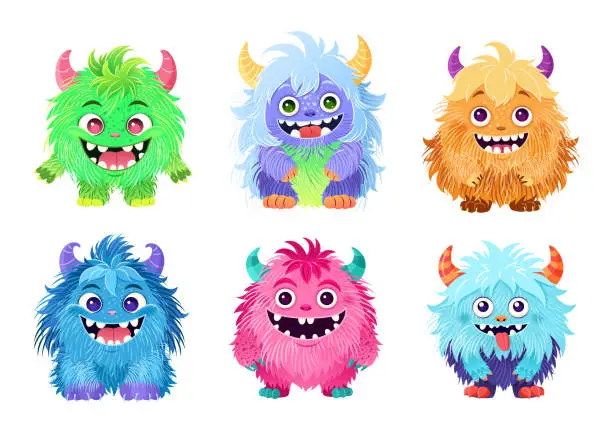 Vector illustration of Set of isolated cute little monsters. Clip-art.