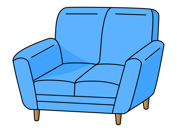 青い2人掛けソファのイラスト - two seater sofa点のイラスト素材／クリップアート素材／マンガ素材／アイコン素材