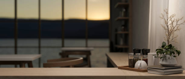 istock A space for display products on a wooden kitchen tabletop in a contemporary spacious kitchen. 2148083023