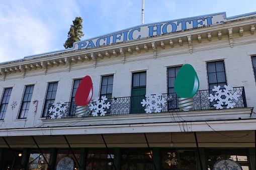 12-23-2023: San Jose, California: Pacific hotel in San Jose History Park, California
