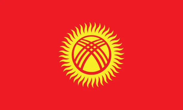 Vector illustration of Kyrgyzstan flag. Flag icon. Standard color. Standard size. A rectangular flag. Computer illustration. Digital illustration. Vector illustration.