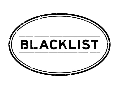 Grunge black blacklist word oval rubber seal stamp on white background