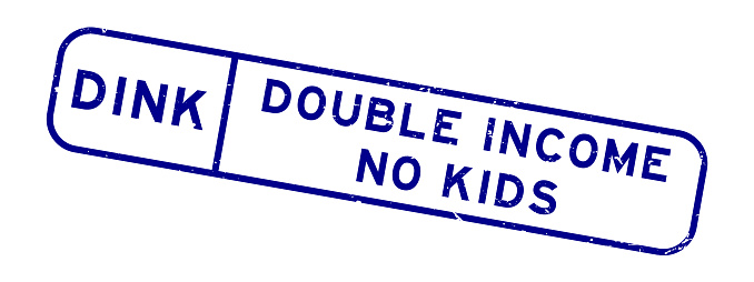 Grunge blue DINK Double income, no kids word square rubber seal stamp on white background