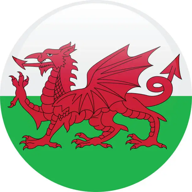 Vector illustration of Wales flag. Wales circle flag. Flag icon. Standard color. Circle icon flag. Computer illustration. Digital illustration. Vector illustration.