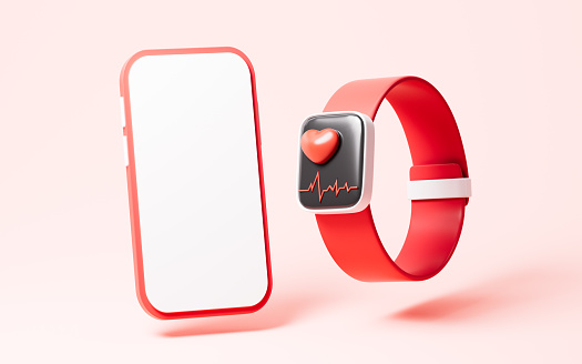 Cartoon mobile phone and fitness wristband, 3d rendering. 3d illustration.