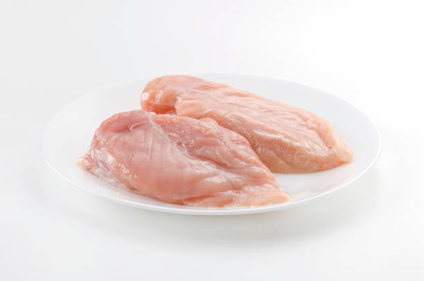 istock Raw Chicken breast on a  dish on white background 2148094665