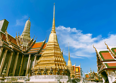 Bangkok, Thailand - January 1, 2023 : Stupas And Temple Of Wat Phra Kaew (Temple Of The Emerald Buddha) In Bangkok. Wat Phra Kaew Is One Of The Most Important Buddhist Temples In Bangkok.