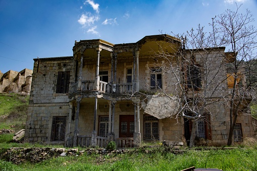 Jezzine, Lebanon - 03 31 2024: old and abandoned ruin of a villa in the Lebanon mountain region of Jezzine