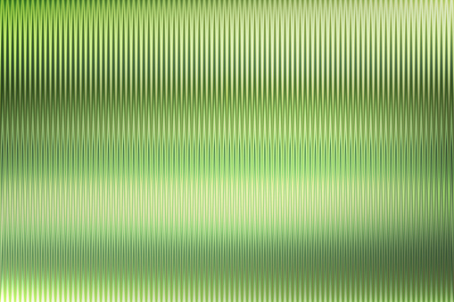 Eco ribbed glass semitransparent overlay. Green corrugated metal foil effect. Vertical diamond prism of wavy acryl panel close-up. Bath window wall texture background. Colored striped reeded pattern.