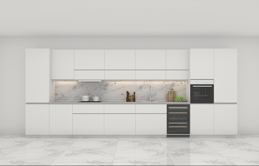 3d rendering modern kitchen counter with white design