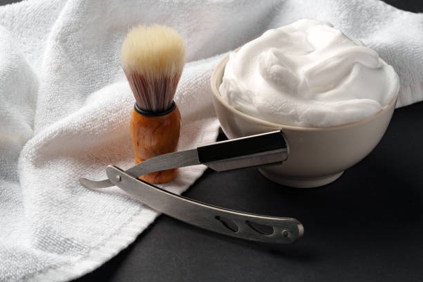 istock Traditional Wet Shaving Gear Arranged on a Dark Background With Morning Light 2148101100
