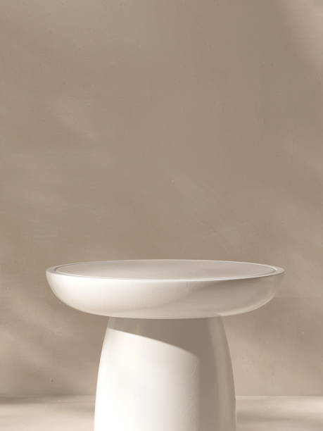 istock Modern white side table podium with texture in sunlight on beige white room background 2148101268
