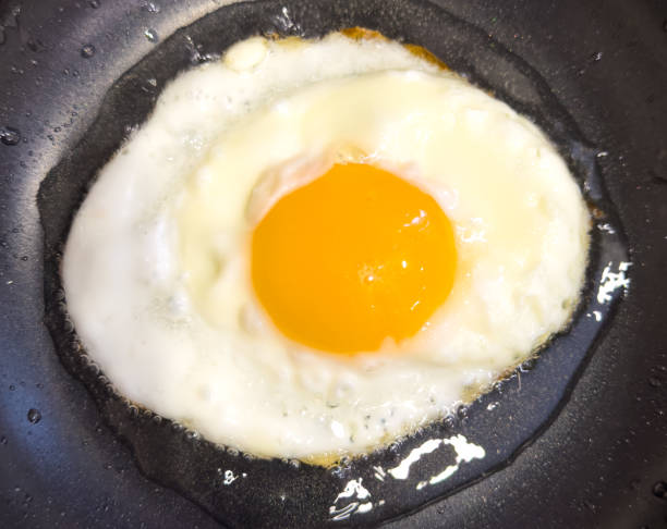 istock The egg is fried in a frying pan. Close-up 2148101283
