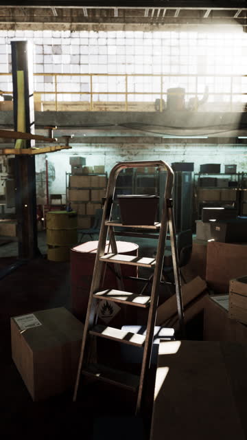 Ladder on Boxes in Warehouse