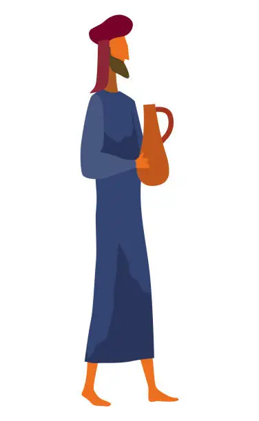 Vector illustration of Middle east. Arabic desert traditional people work, carries the goods. Flat vector illustration in cartoon style