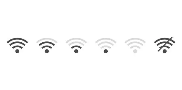 Vector illustration of Signal strength wifi icon set collection. Wireless connection network symbol vector