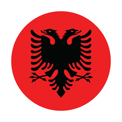 Albania flag. Flag icon. Standard color. Circle icon flag. 3d illustration. Computer illustration. Digital illustration. Vector illustration.