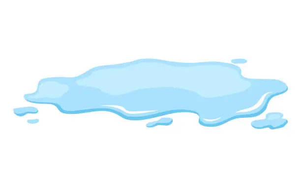 Vector illustration of Water spill puddle. Blue liquid shape in flat cartoon style. Clean fluid drop design element isolted on white background