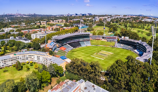 Johannesburg, South Africa - April 9, 2024: Wanderers Stadium situated in Illovo, Sandton is a Cricket stadium with a capacity for 34000 people, surrounded by Wanderers Golf Course and Wanderers Club.