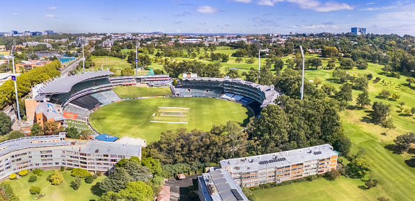 Johannesburg, South Africa - April 9, 2024: Wanderers Stadium situated in Illovo, Sandton is a Cricket stadium with a capacity for 34000 people, surrounded by Wanderers Golf Course and Wanderers Club.