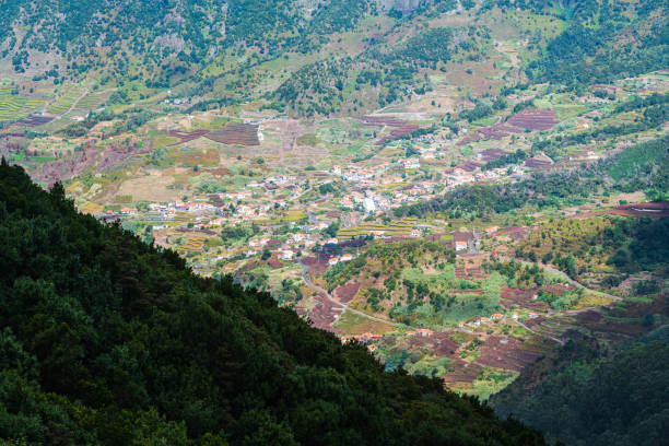 Scenic aerial  view of Sao  vicente town in Madeira island