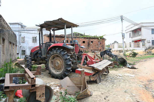 Red Service Vehicles in Village