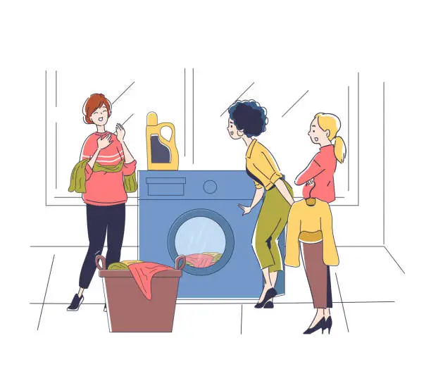 Vector illustration of Women in laundry vector simple